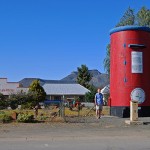 The giant post box dwarfs its surroundings